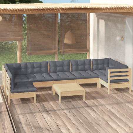 8-tlg. Garten-Lounge-Set mit Grauen Kissen Kiefernholz