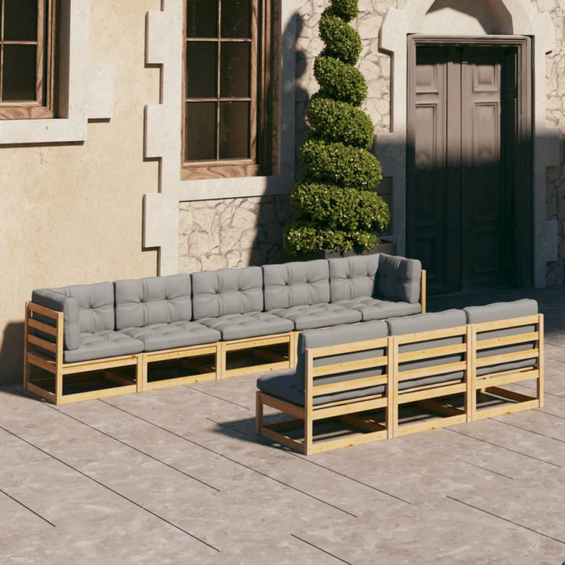 8-tlg. Garten-Lounge-Set mit Kissen Kiefer Massivholz