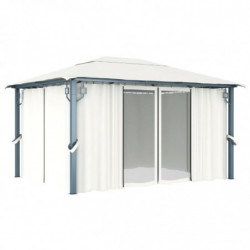 Pavillon mit Vorhängen & LED-Lichterkette 400x300 cm Creme Alu