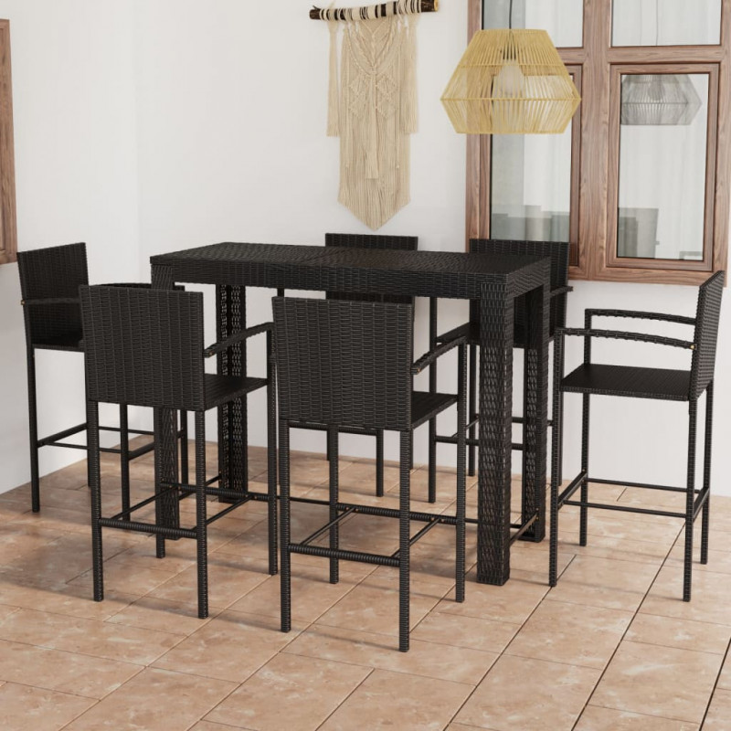 7-tlg. Garten-Bar-Set mit Armlehnen Poly Rattan Schwarz