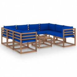 9-tlg. Garten-Lounge-Set mit Blauen Kissen