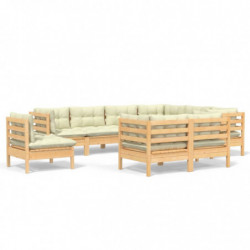 9-tlg. Garten-Lounge-Set mit Creme Kissen Massivholz Kiefer