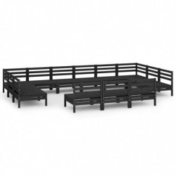 13-tlg. Garten-Lounge-Set Schwarz Massivholz Kiefer