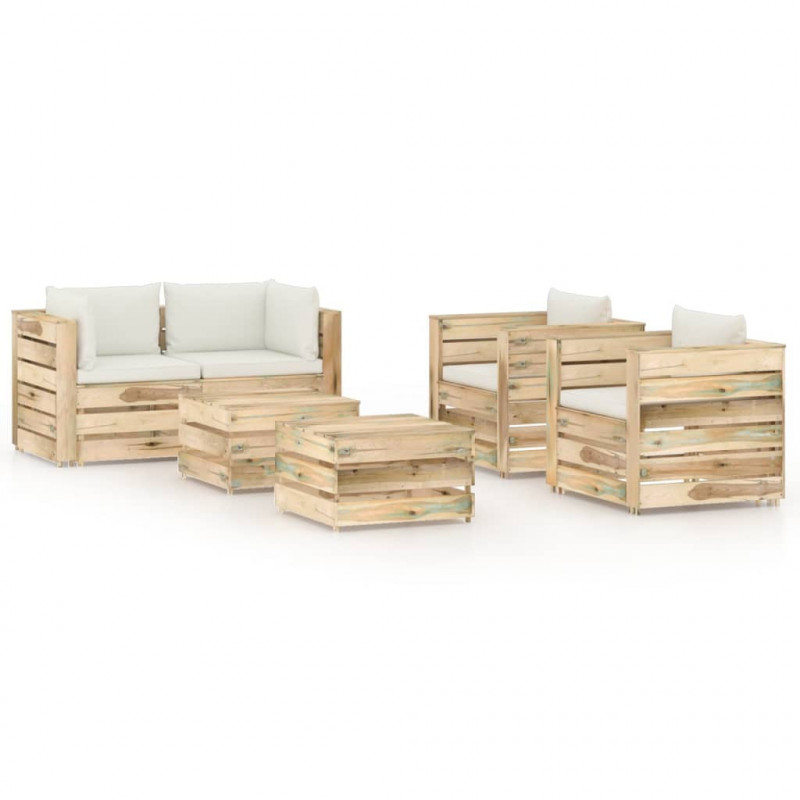 6-tlg. Garten-Lounge-Set mit Kissen Grün Imprägniertes Holz