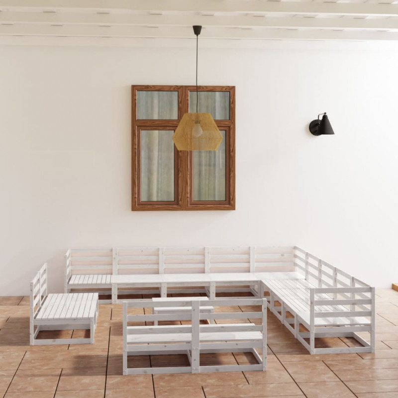 14-tlg. Garten-Lounge-Set Weiß Kiefer Massivholz
