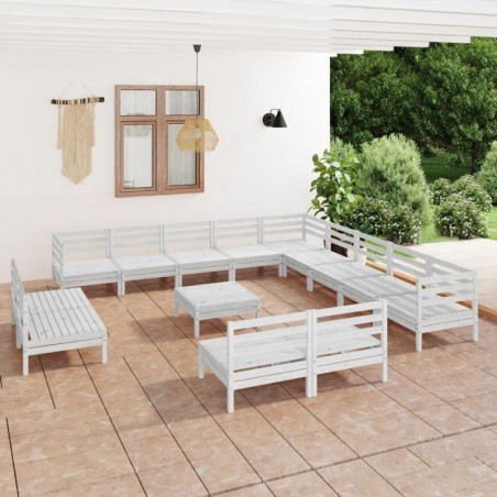 14-tlg. Garten-Lounge-Set Massivholz Kiefer Weiß