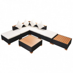 7-tlg. Garten-Lounge-Set Neal mit Auflagen Poly Rattan Schwarz