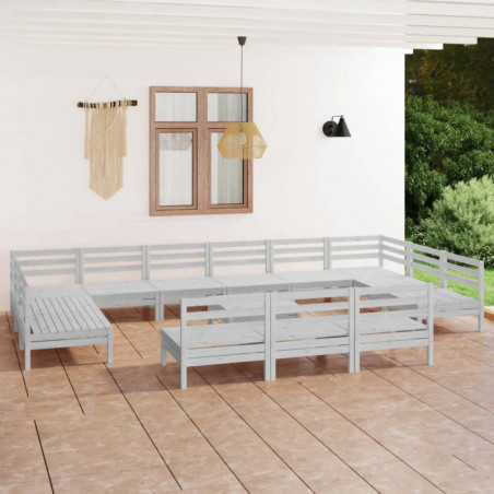 14-tlg. Garten-Lounge-Set Weiß Massivholz Kiefer