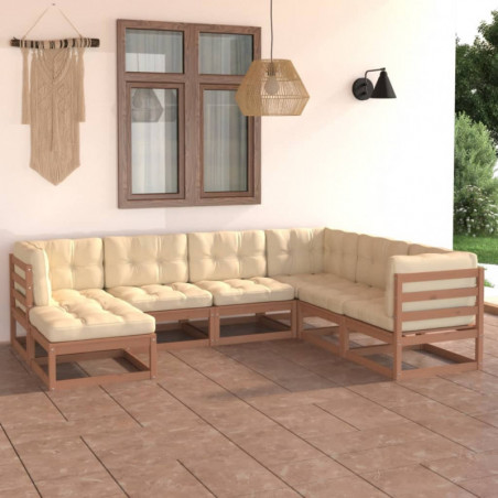 7-tlg. Garten-Lounge-Set Neapolitano mit Kissen Kiefer Massivholz