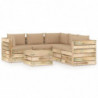 6-tlg. Garten-Lounge-Set mit Kissen Grün Imprägniertes Holz