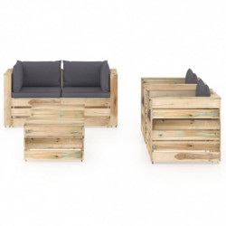 6-tlg. Garten-Lounge-Set mit Kissen Grün Imprägniertes Holz
