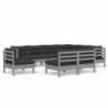 9-tlg. Garten-Lounge-Set mit Kissen Grau Kiefer Massivholz