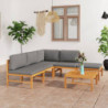 6-tlg. Garten-Lounge-Set mit Grauen Kissen Massivholz Teak