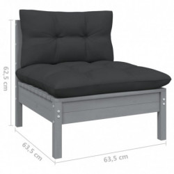 9-tlg. Garten-Lounge-Set mit Kissen Grau Kiefer Massivholz