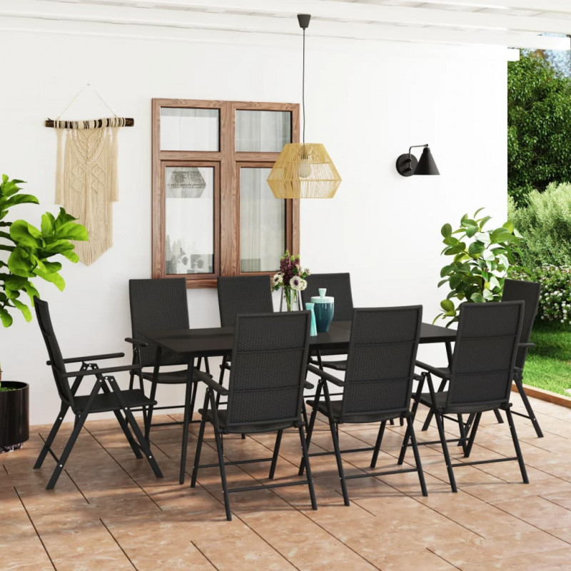 9-tlg. Garten-Essgruppe Schwarz