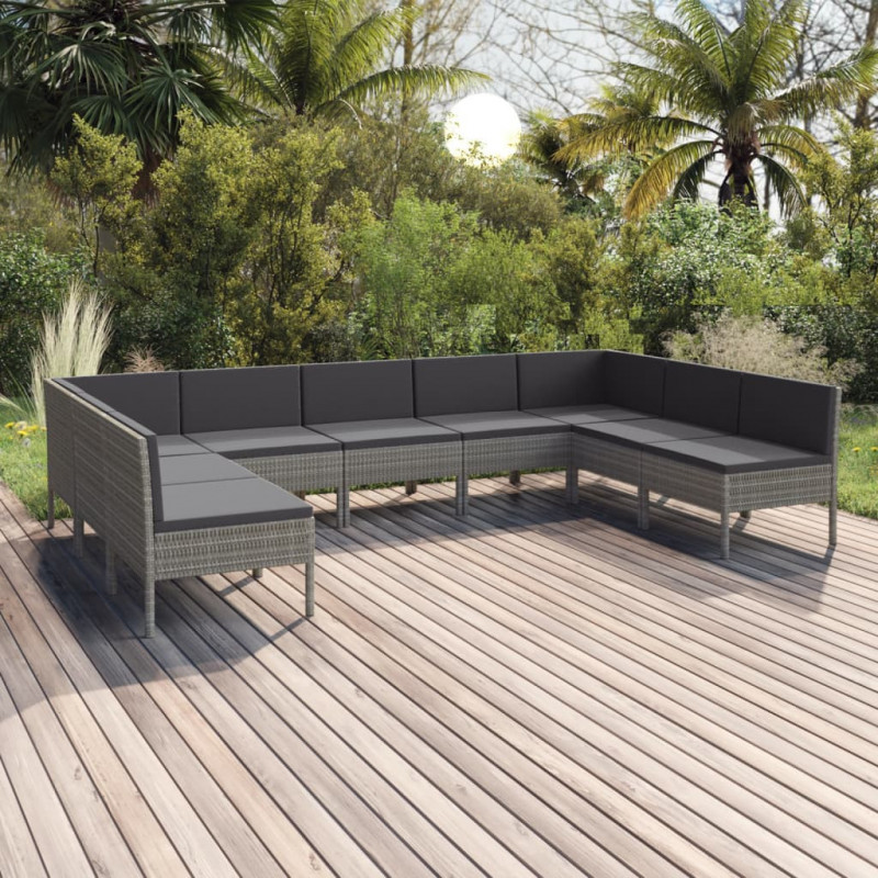 9-tlg. Garten-Lounge-Set Renée mit Auflagen Poly Rattan Grau