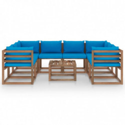 9-tlg. Garten-Lounge-Set mit Hellblauen Kissen