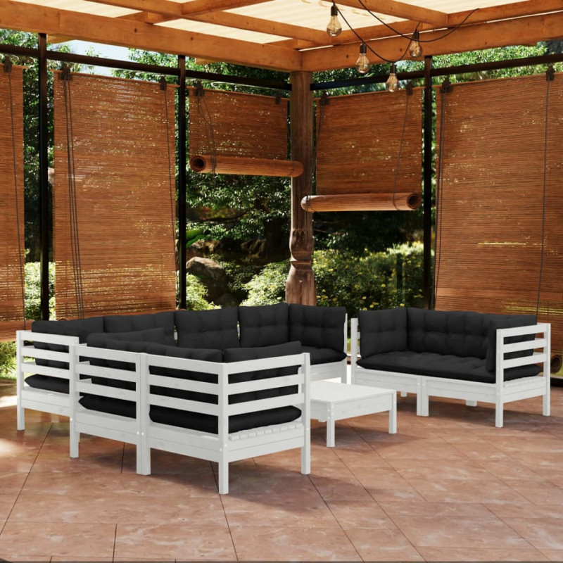 9-tlg. Garten-Lounge-Set mit Kissen Kiefer Massivholz