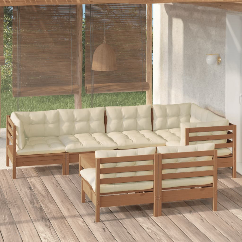 8-tlg. Garten-Lounge-Set mit Kissen Honigbraun Kiefernholz