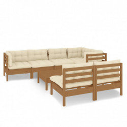 8-tlg. Garten-Lounge-Set mit Kissen Honigbraun Kiefernholz