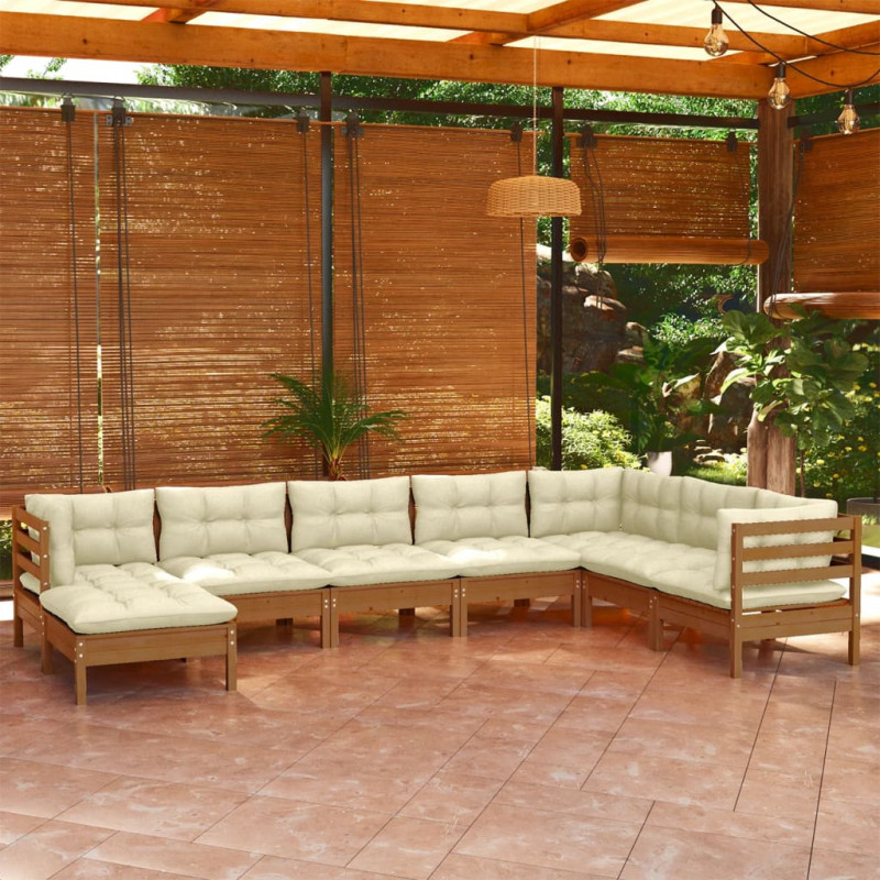 8-tlg. Garten-Lounge-Set mit Kissen Honigbraun Kiefernholz