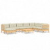 9-tlg. Garten-Lounge-Set mit Creme Kissen Massivholz Kiefer