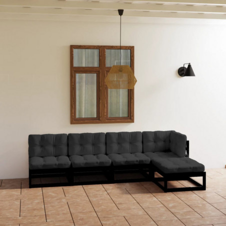 5-tlg. Garten-Lounge-Set mit Kissen Massivholz Kiefer