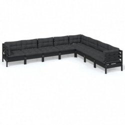 8-tlg. Garten-Lounge-Set mit Kissen Schwarz Massivholz Kiefer