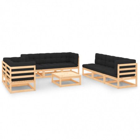 9-tlg. Garten-Lounge-Set mit Kissen Massivholz Kiefer