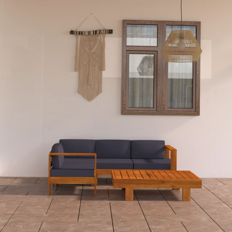 5-tlg. Garten-Lounge-Set mit Dunkelgrauen Auflagen Akazienholz