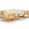 7-tlg. Garten-Lounge-Set mit Auflagen Creme Massivholz Akazie