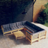 9-tlg. Garten-Lounge-Set mit Grauen Kissen Kiefernholz