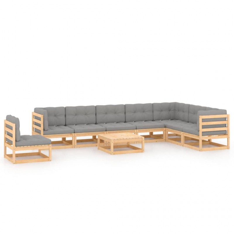 9-tlg. Garten-Lounge-Set mit Kissen Massivholz Kiefer