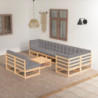 9-tlg. Garten-Lounge-Set mit Kissen Massivholz Kiefer