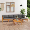 6-tlg. Garten-Lounge-Set mit Grauen Kissen Massivholz Teak