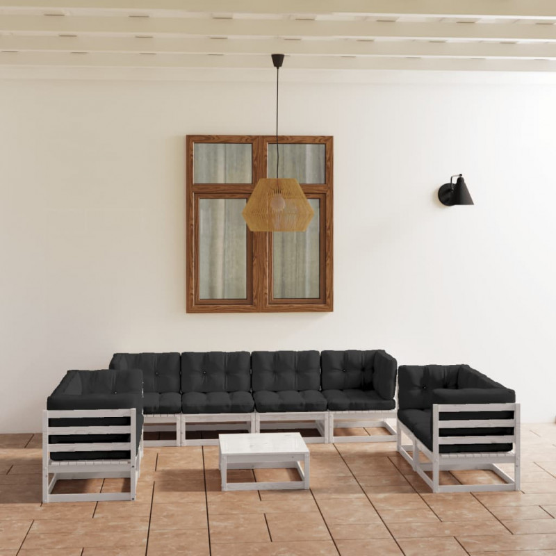 9-tlg. Garten-Lounge-Set mit Kissen Kiefer Massivholz