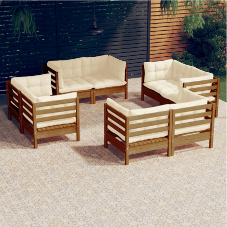 8-tlg. Garten-Lounge-Set mit Creme Kissen Kiefernholz