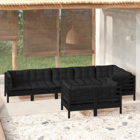 8-tlg. Garten-Lounge-Set mit Kissen Schwarz Massivholz Kiefer