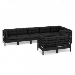 8-tlg. Garten-Lounge-Set mit Kissen Schwarz Massivholz Kiefer