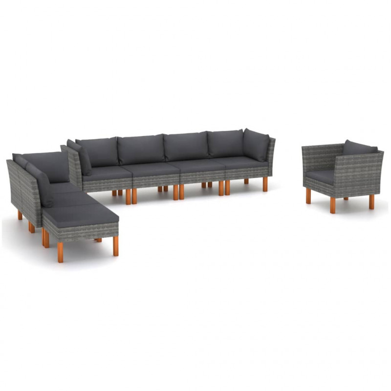 8-tlg. Garten-Lounge-Set Poly Rattan und Eukalyptusholz Grau