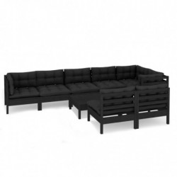 9-tlg. Garten-Lounge-Set mit Kissen Schwarz Massivholz Kiefer