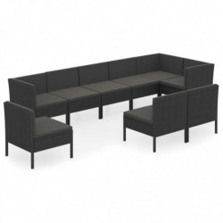 9-tlg. Garten-Lounge-Set mit Auflagen Poly Rattan Schwarz