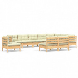 10-tlg. Garten-Lounge-Set mit Creme Kissen Massivholz Kiefer