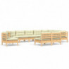 10-tlg. Garten-Lounge-Set mit Creme Kissen Massivholz Kiefer