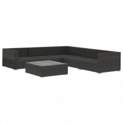 6-tlg. Garten-Lounge-Set Levent mit Auflagen Poly Rattan Schwarz