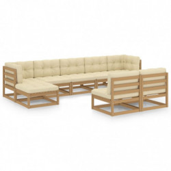 9-tlg. Garten-Lounge-Set Kissen Honigbraun Kiefer Massivholz