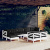 10-tlg. Garten-Lounge-Set mit Kissen Weiß Kiefer Massivholz