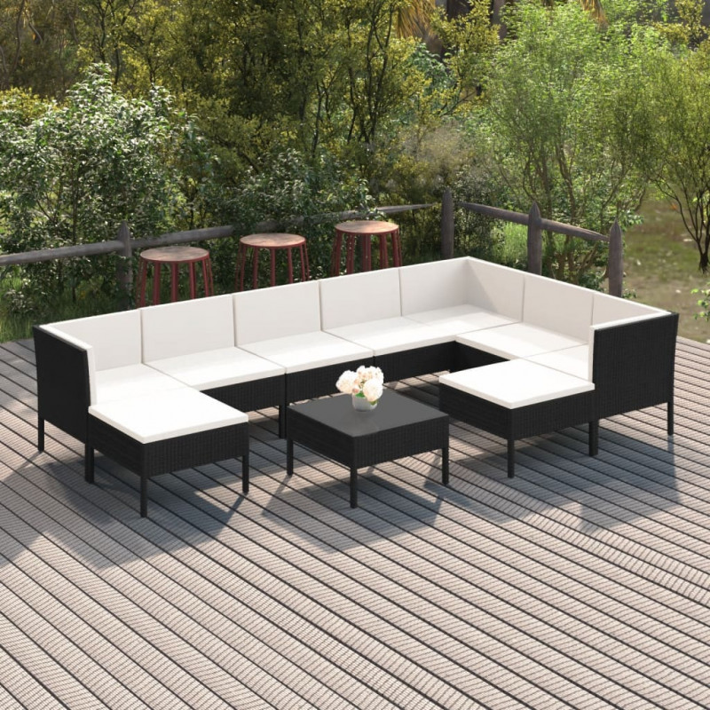 10-tlg. Garten-Lounge-Set Abel mit Auflagen Poly Rattan Schwarz