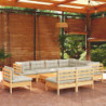 10-tlg. Garten-Lounge-Set mit Creme Kissen Massivholz Kiefer