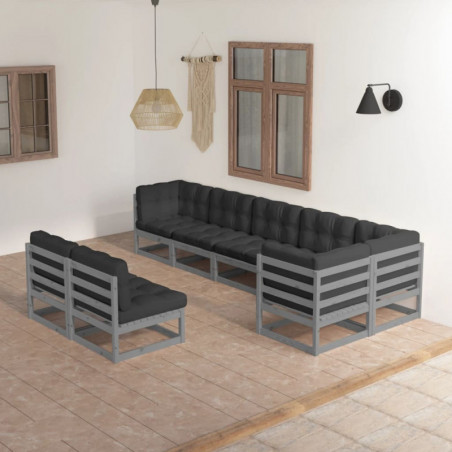 8-tlg. Garten-Lounge-Set mit Kissen Kiefer Massivholz